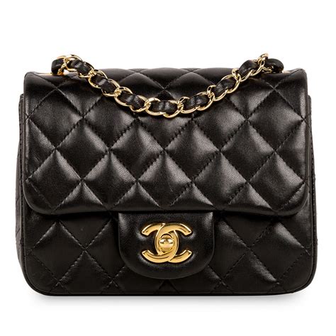 chanel mini square so black|Mini classic handbag, Lambskin & gold.